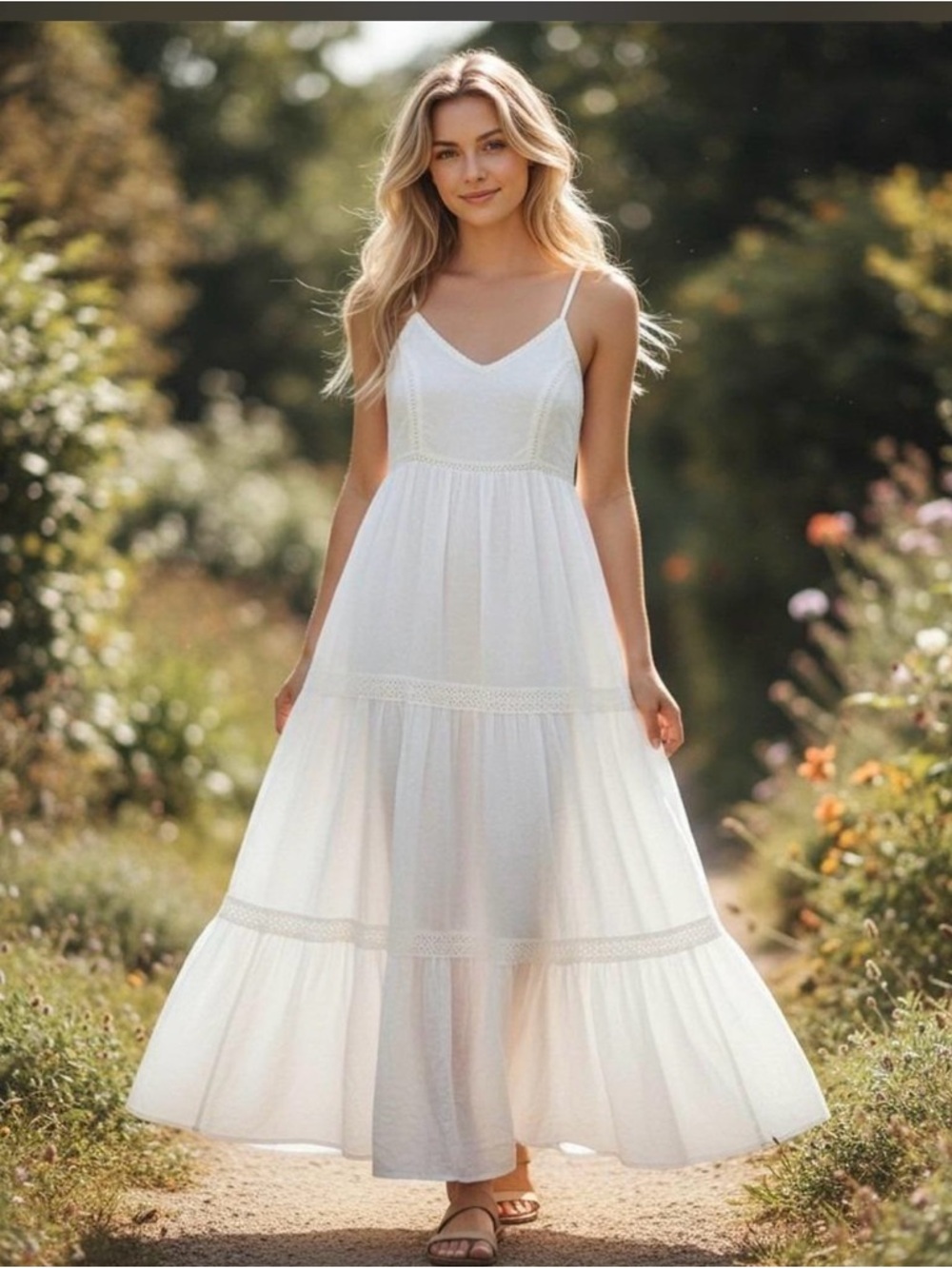 Women's Ivory Lace-Trim Maxi Dress